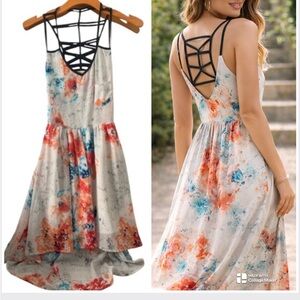 Arden B y2k Abstract Open Back Lace Up High Low Colorful Dress size small